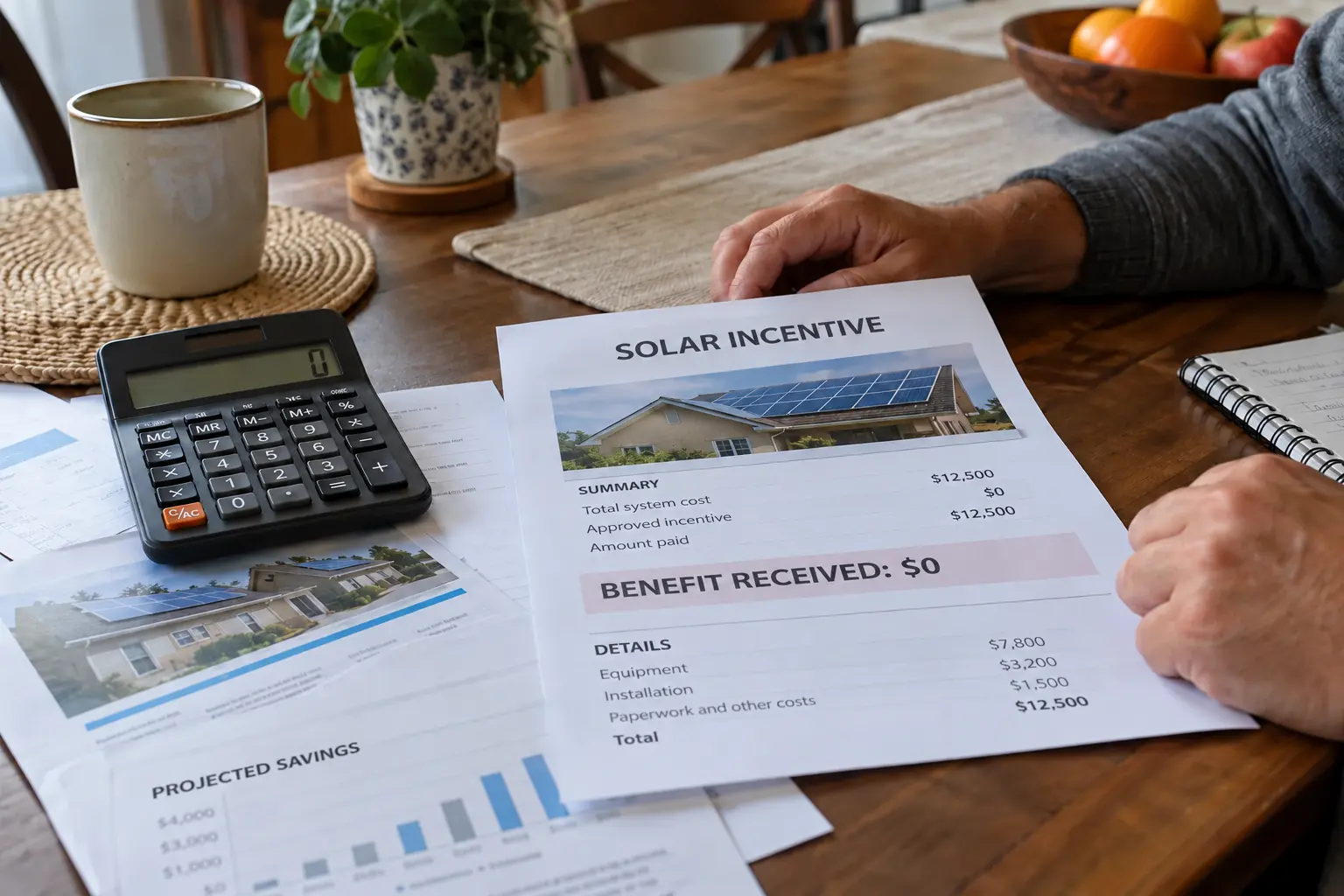 Illustrative solar summary showing no incentive received